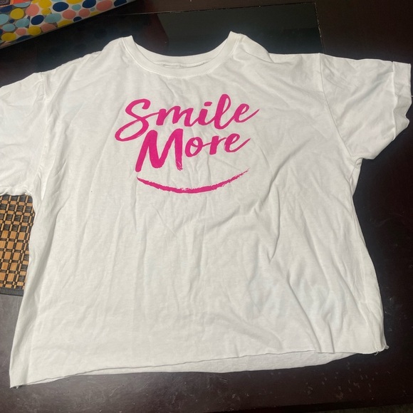 Modern Lux Tops - White T-Shirt with Pink 'Smile More' Print